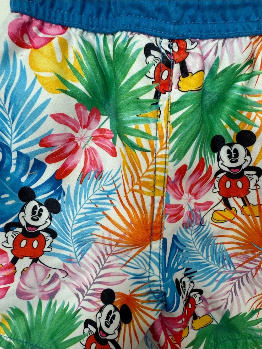 Disney Multicolor Mickey Tropical Shorts with Blue Waistband and Red Drawstring